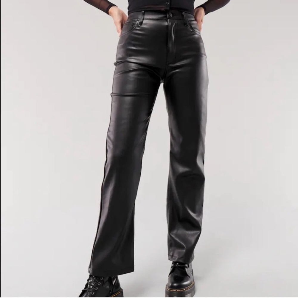 NWT Hollister Co. Ultra High Rise Black Leather Straight Leg Pants